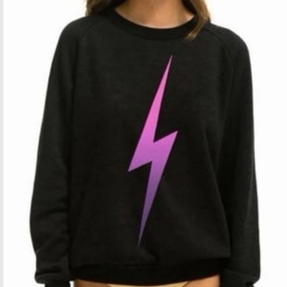 PRE-OWNED AVIATOR NATION Black Sweatshirt with Pink and Purple ⚡️ Lightning Bolt